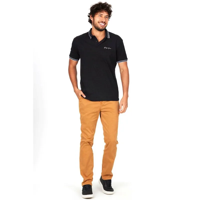 Calça Masculina Sarja Slim Color Polo Wear Marrom Médio 38
