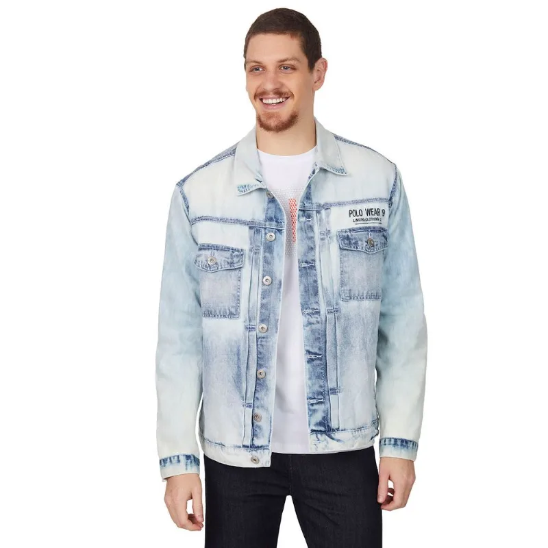 Jaqueta Masculina Clássica Bordada Polo Wear Jeans Claro M