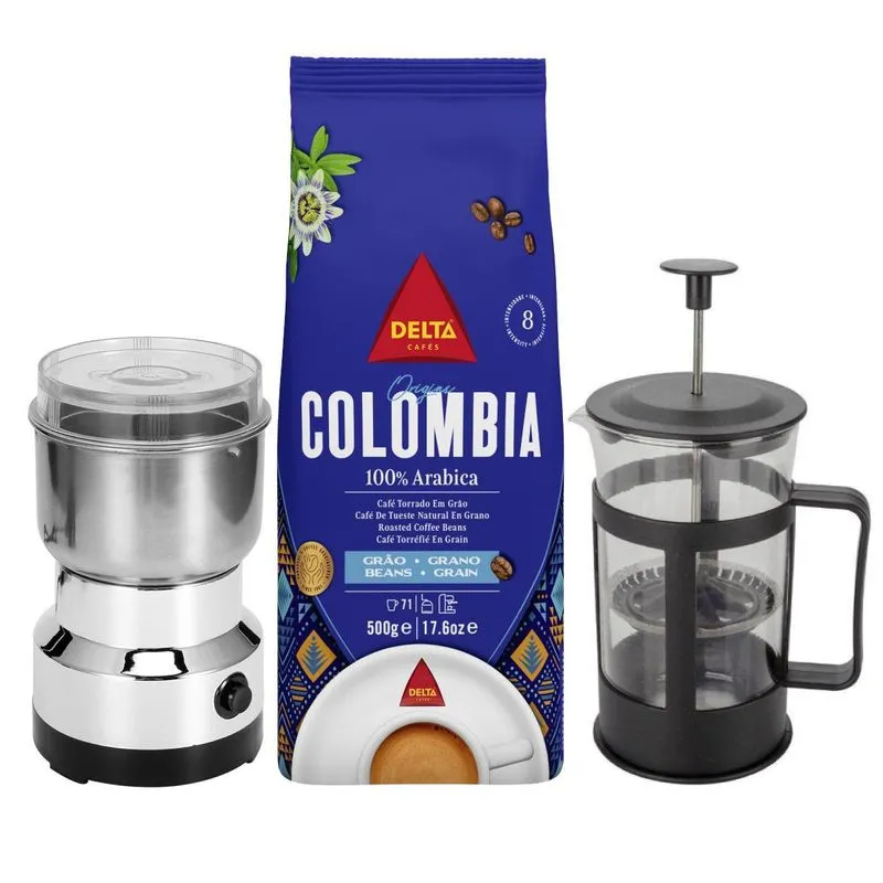 Café Delta Q Torrado Grão Prensa Francesa 300ml Moedor Inox