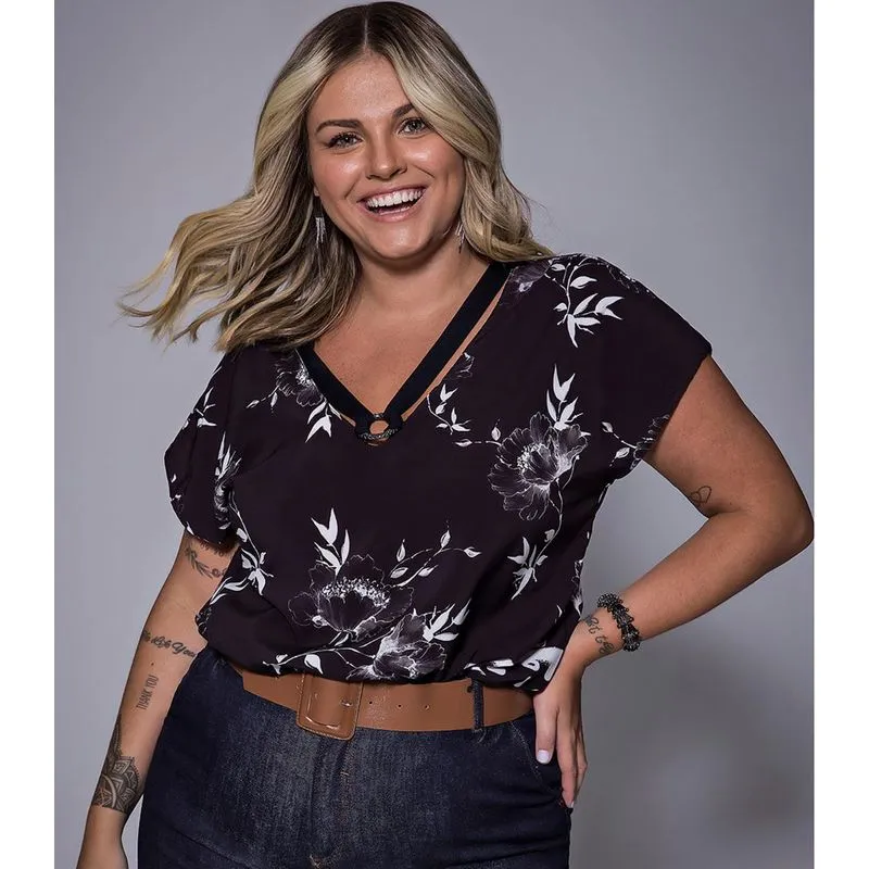 Blusa Estampada Feminina Secret Glam Preto Plus P