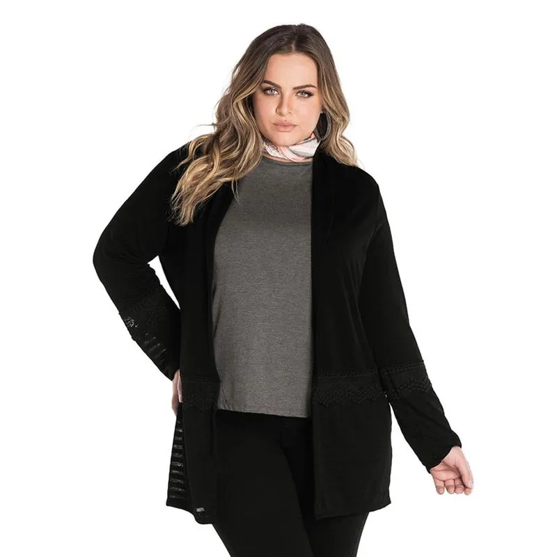 Cardigan Molecotton Feminino Secret Glam Preto Plus M