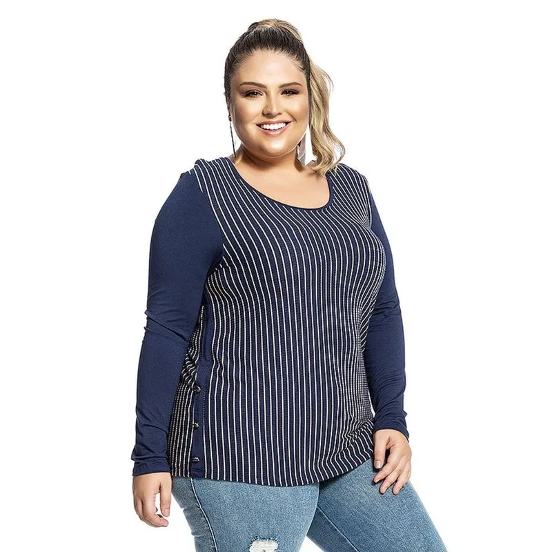 Blusa Feminina Rovitex Plus Azul Plus G