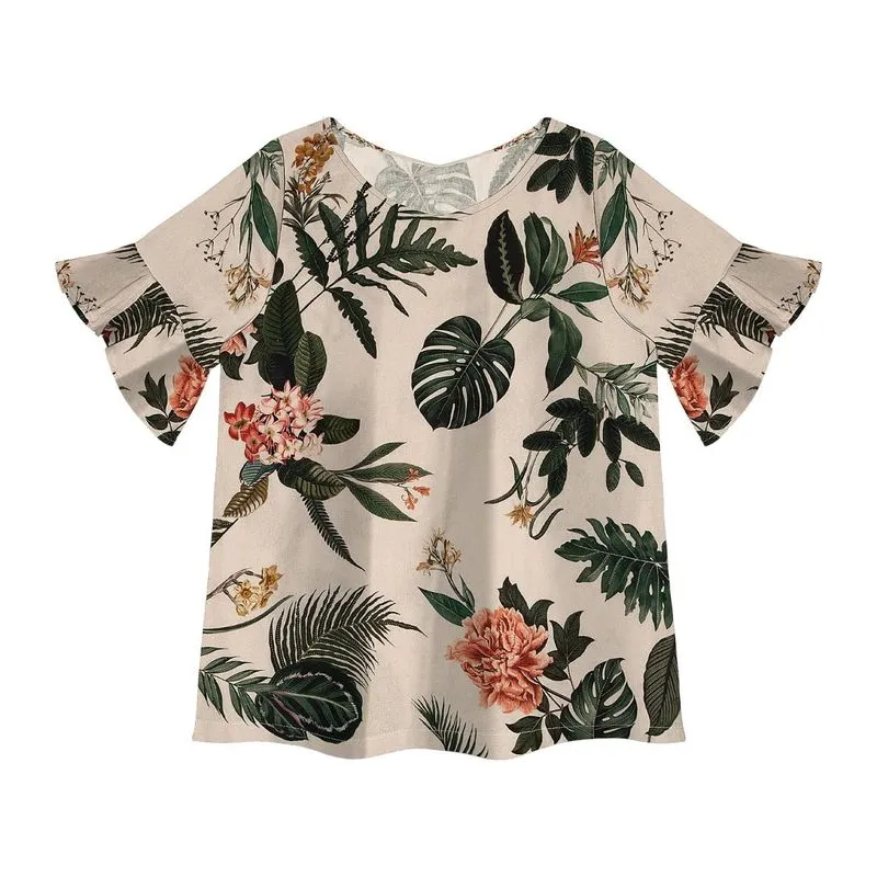 Blusa Feminina Folhagens Rovitex Bege GG