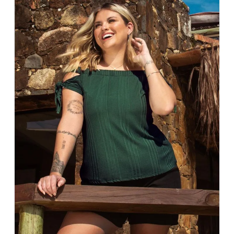Blusa Feminina Plus Size Ciganinha Secret Glam Verde Plus P