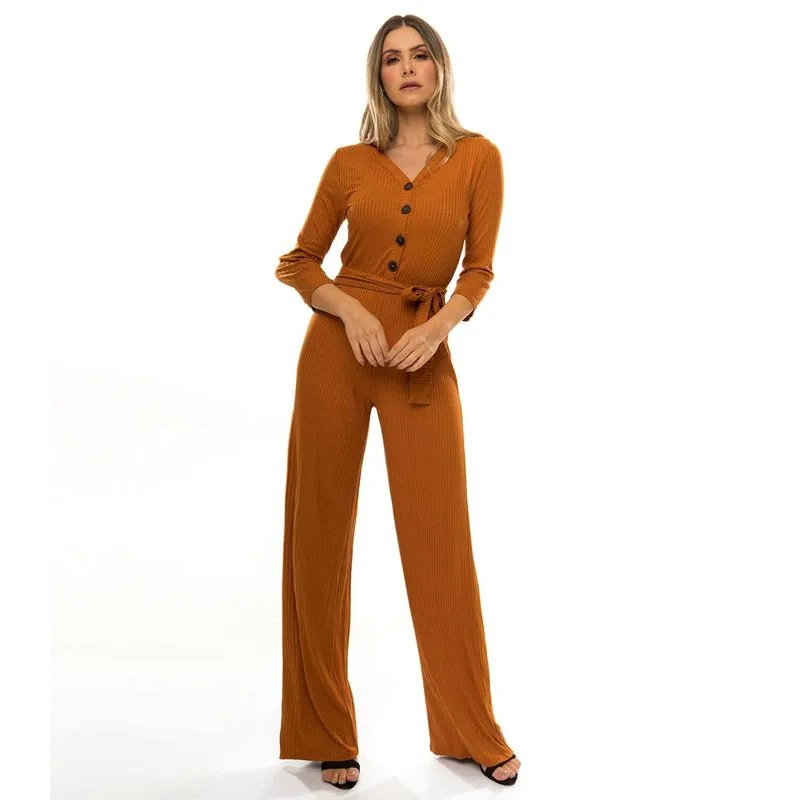 Macacão Feminino Canelado Rovitex Marrom G