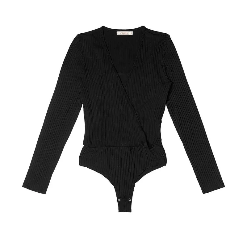 Body Canelado Feminino Transpassado Endless Preto GG