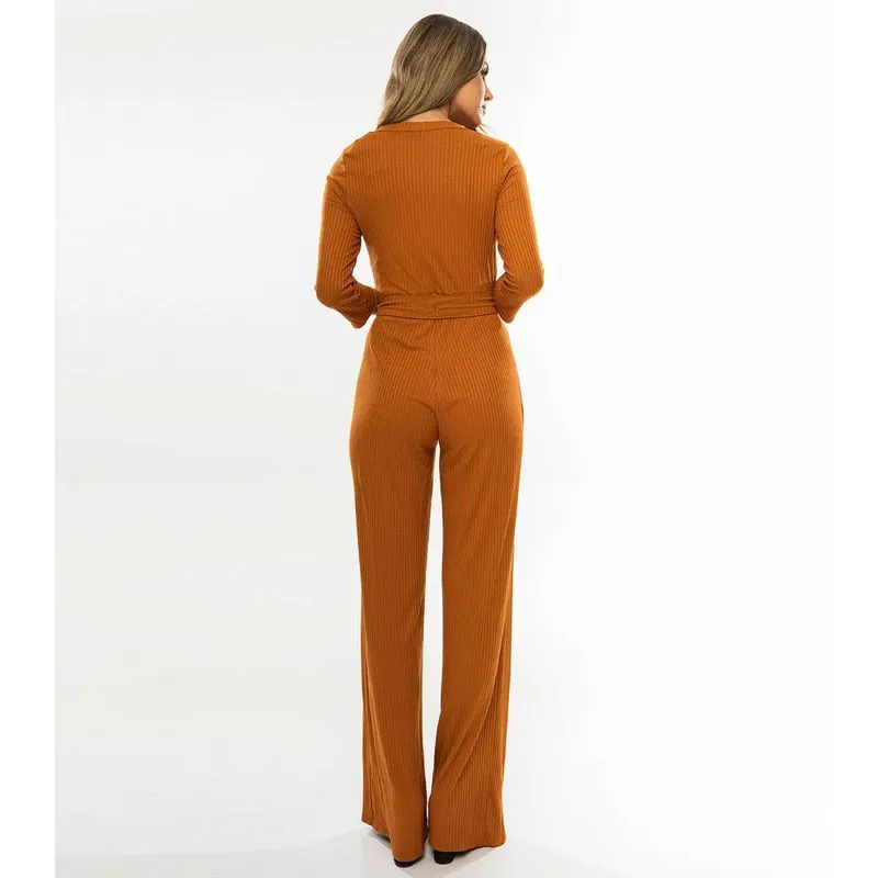 Macacão Feminino Canelado Rovitex Marrom GG
