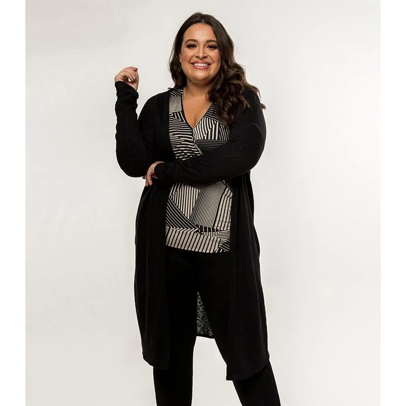 Cardigan Feminino Alongado Rovitex Plus Preto Plus P