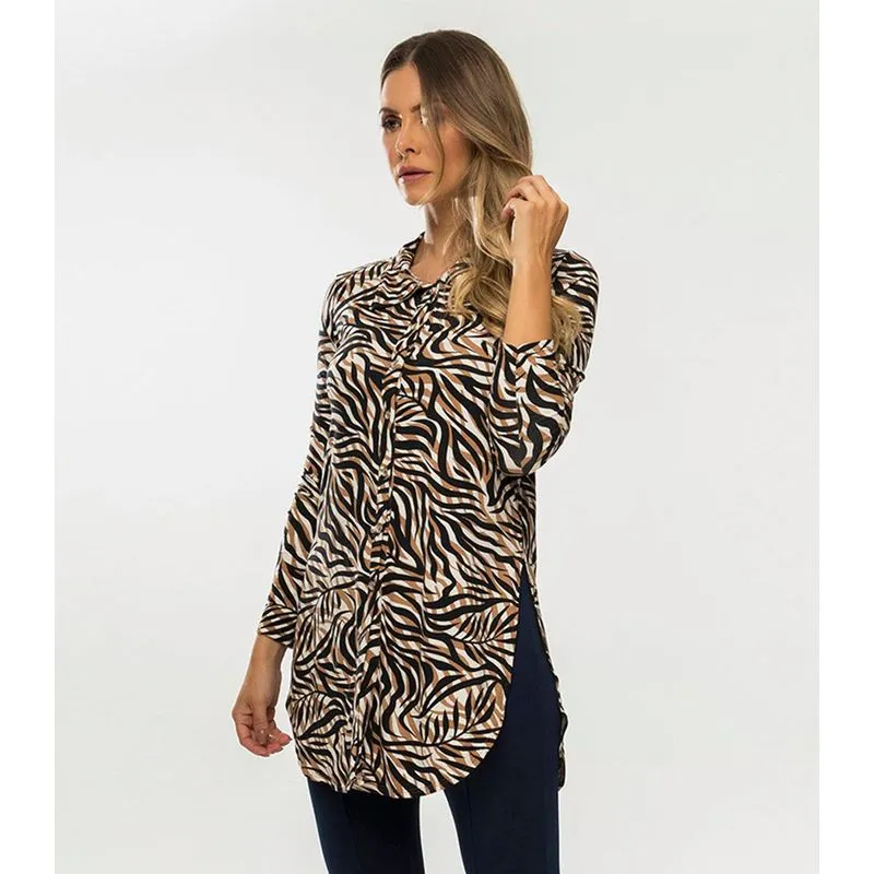 Camisa Feminina Estampada Alongada Rovitex Bege G
