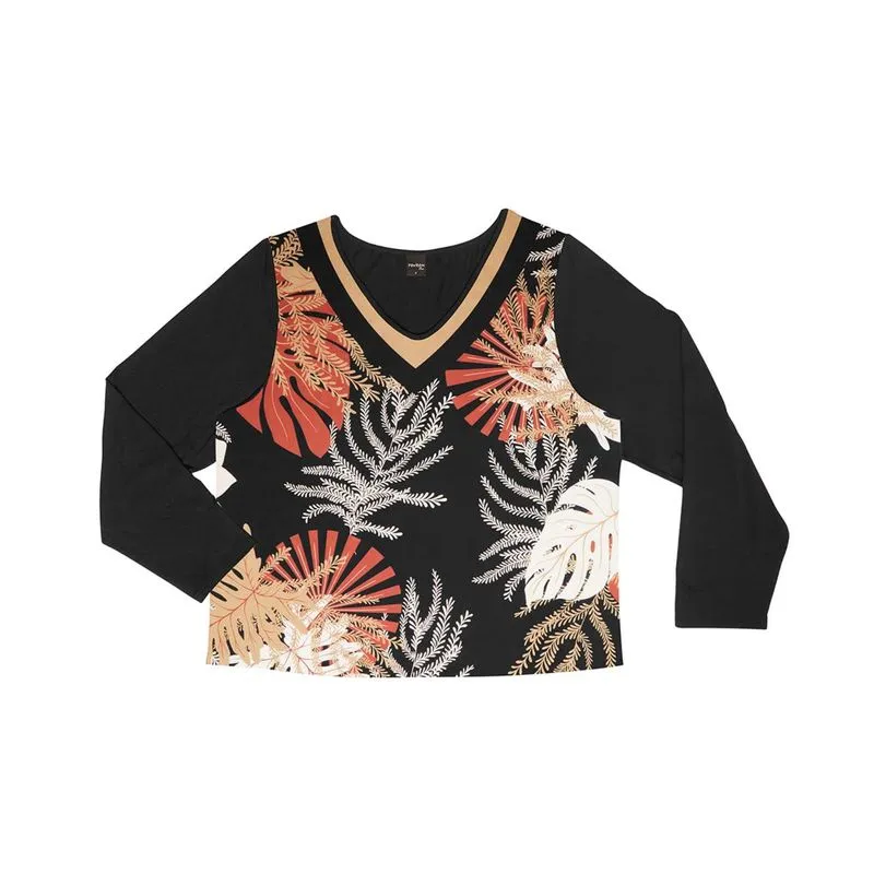 Blusa Feminina Estampa FrontalRovitex Plus Preto Plus P