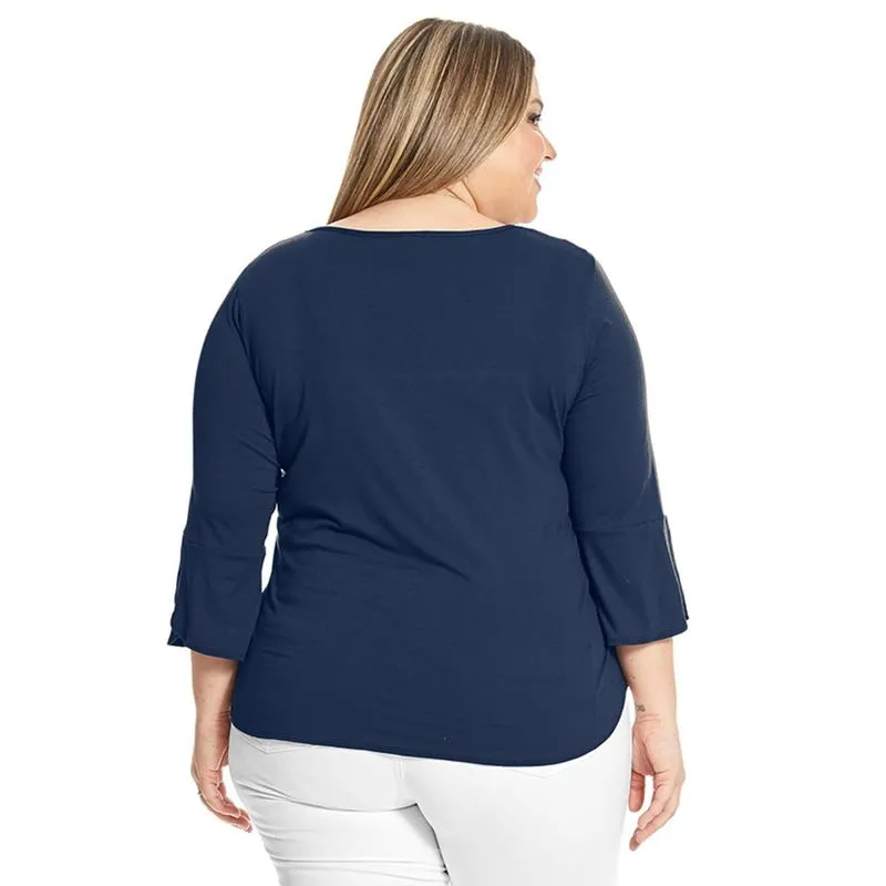 Blusa Feminina Estampa Flores Rovitex Plus Azul GG