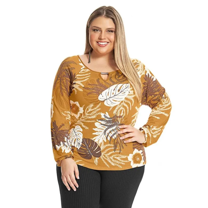 Blusa Feminina Estampada Rovitex Plus Amarelo GG