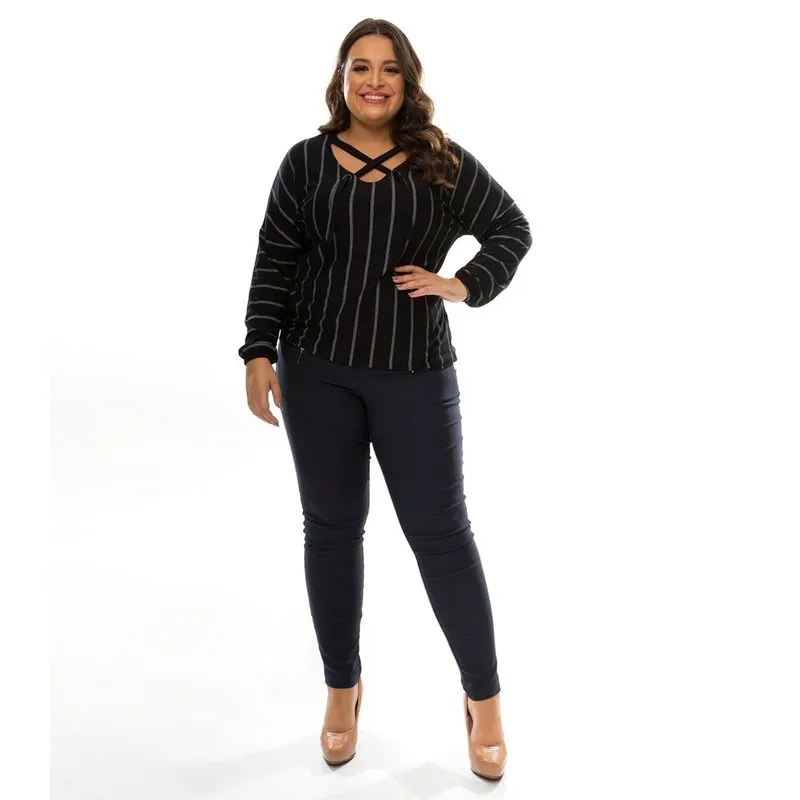 Blusa Feminina Listrada Secret Glam Preto Plus M