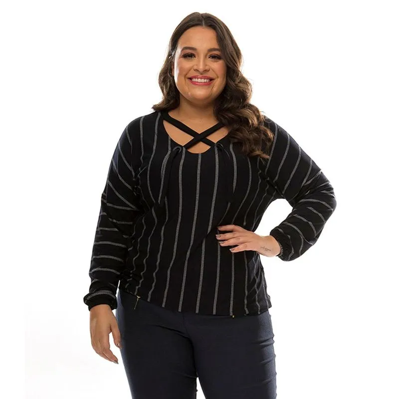 Blusa Feminina Listrada Secret Glam Preto Plus G