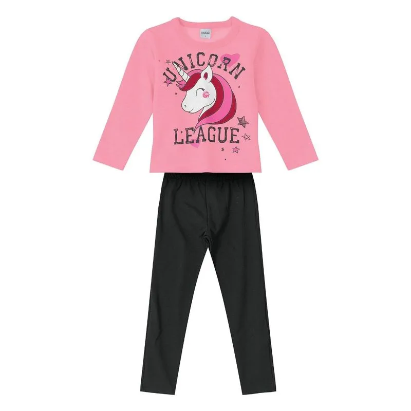 Conjunto Infantil com capuz rosa e preto Unicórnio Rovitex