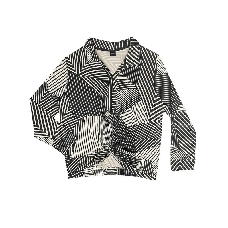 Camisa Feminina Estampa Geométrica Rovitex Plus Preto G