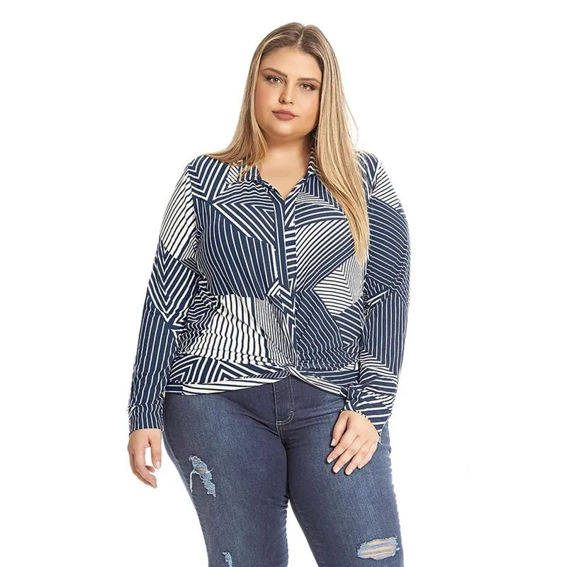 Camisa Feminina Estampa Geométrica Rovitex Plus Azul G