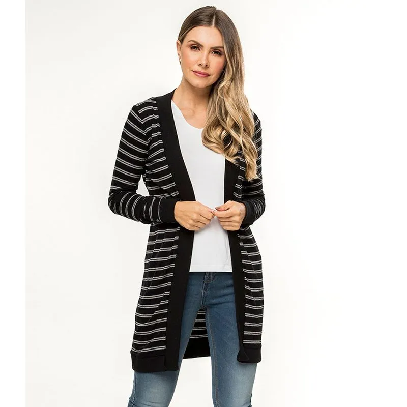 Cardigan Feminino Listrado Rovitex Preto M