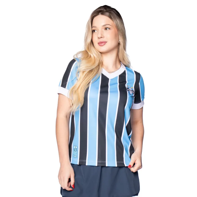 Camiseta Feminina Betel Grêmio Tricolor Azul/Preto - G
