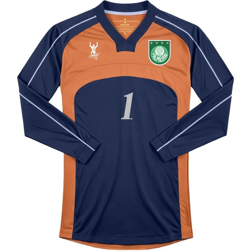 Camiseta Marcos Manga Longa Masculina Palmeiras Goleiro Retrô 2000 - Laranja/Azul - G