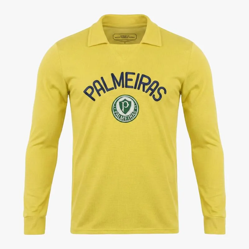 Camiseta Manga Longa Palmeiras Retrô Brasil Masculina - Amarelo - P