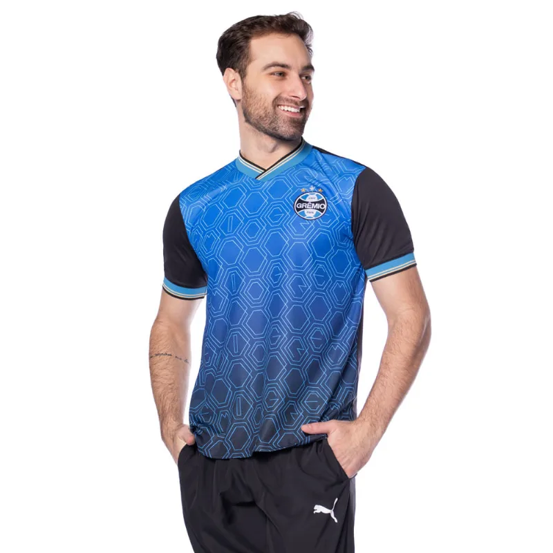 Camiseta Masculina Betel Pré Match Grêmio Degradê Azul/Preto - P
