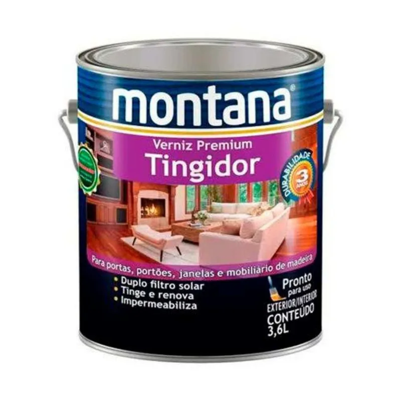 Verniz Marítimo Tingidor Imbuia Alto Brilho 3,6L Base Água - Galão Montana - MONTANA