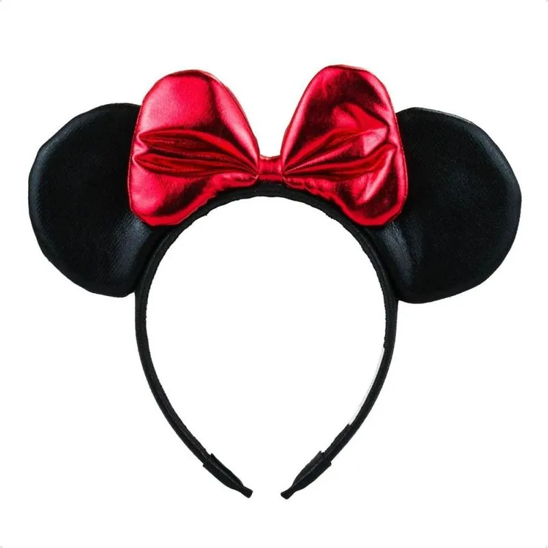 Tiara Com Orelhas Minnie E Laçinho Vermelho Preta Infantil