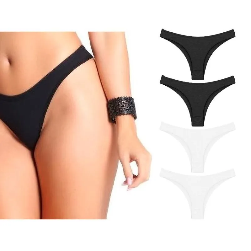 Kit Com 4 Calcinhas Tanga Biquíni Preta E Branca - Polo Match P