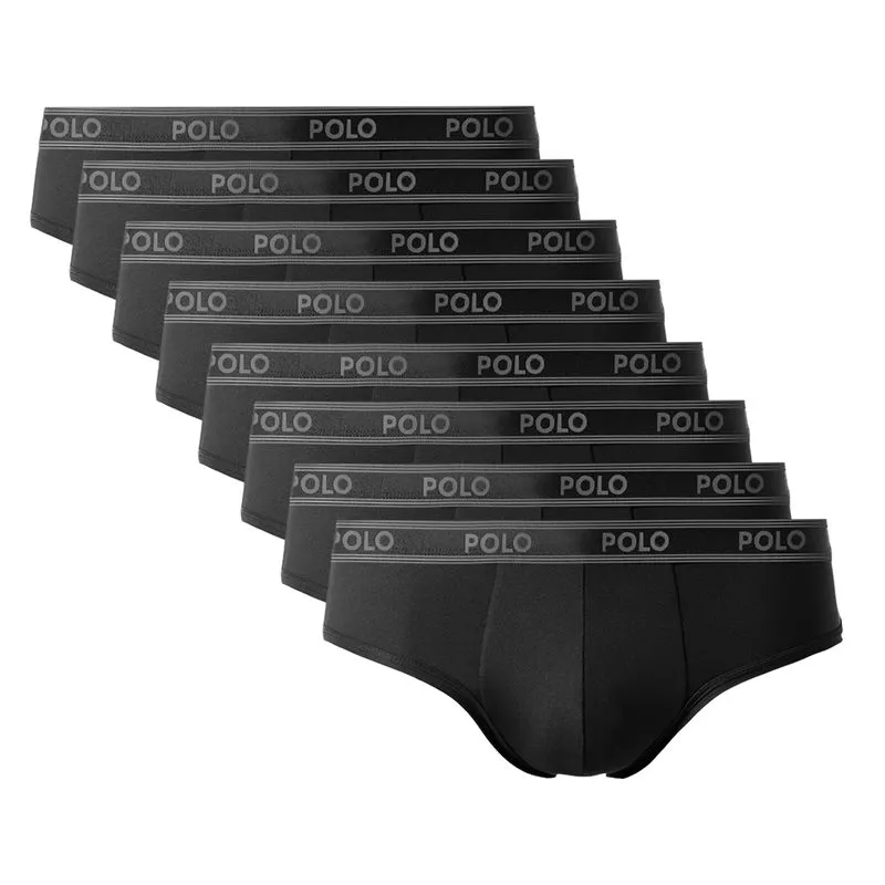 Kit Com 8 Cuecas Slip Sport Preta - Polo Match Gg