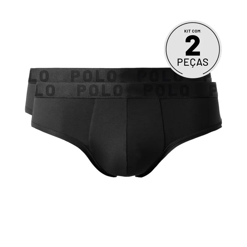 Kit Com 2 Cuecas Slip Casual - Polo Match Preta Gg
