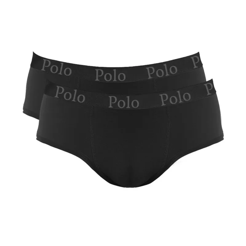 Kit Com 2 Cuecas Slip Black Edition Elástico Cinza - Polo Match P