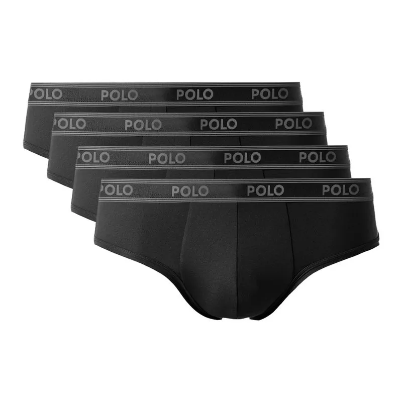Kit Com 4 Cuecas Slip Sport Preta - Polo Match P