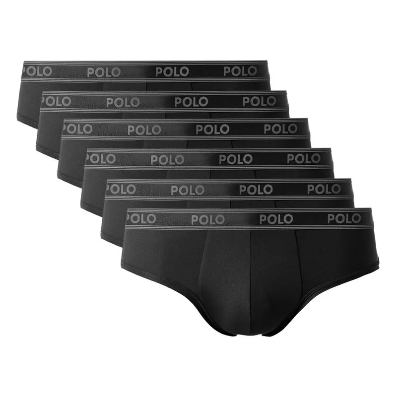 Kit Com 6 Cuecas Slip Sport Preta - Polo Match P