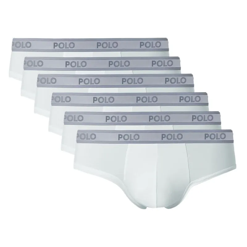 Kit Com 6 Cuecas Slip Sport Branca - Polo Match P