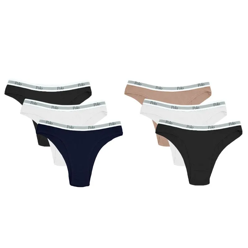 Kit Com 6 Calcinhas Tanga Biquini Sortidas Com Elástico - Polo Match P