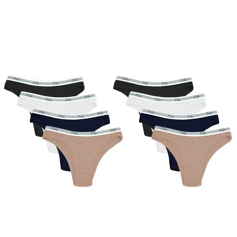 Kit Com 8 Calcinhas Tanga Biquini Sortidas Com Elástico - Polo Match P
