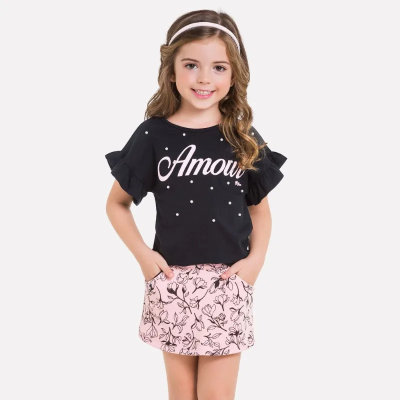 Conjunto Infantil Feminino Blusa + Short-Saia Milon 11752.9010.10