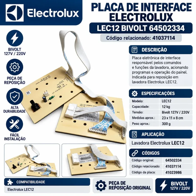 Placa Interface Lavadora Electrolux LEC12 Bivolt 64502334 Original