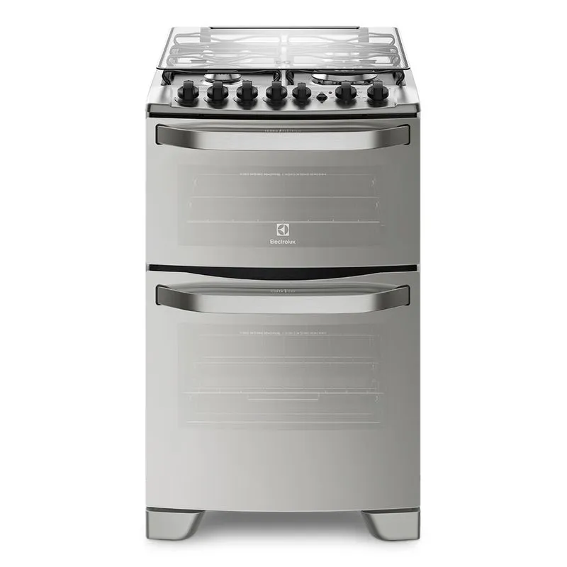 Cocina Silver Automática de 4 Quemadores con 2 Hornos y Triple Llama 56DXQ-CL