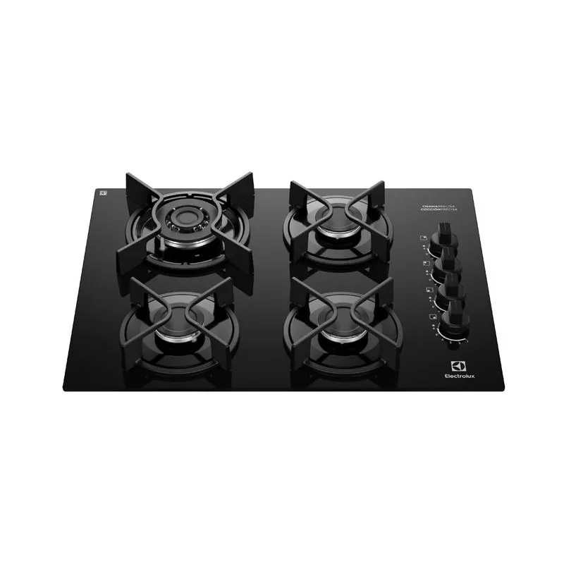 Estufa de empotrar a gas Electrolux 4 puestos triple llama vitrocerámica y parrillas en hierro fundido KE4GC - Electrolux