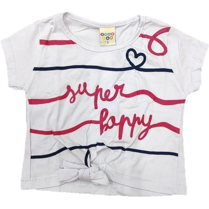 Blusa infantil m/c have fun super happy - amarração cintura