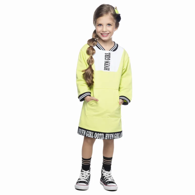 Vestido Infantil HVFN Girl Amarelo Manga Longa