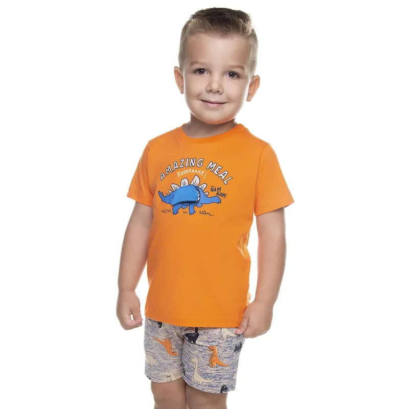 Pijama Curto Infantil Camiseta e Bermuda Amazing Dino Meal Have Fun