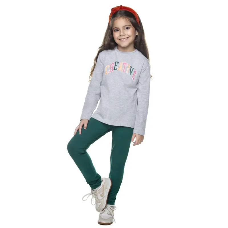 Conjunto Menina Blusa Mescla Criative e Legging Verde Cotton Have Fun