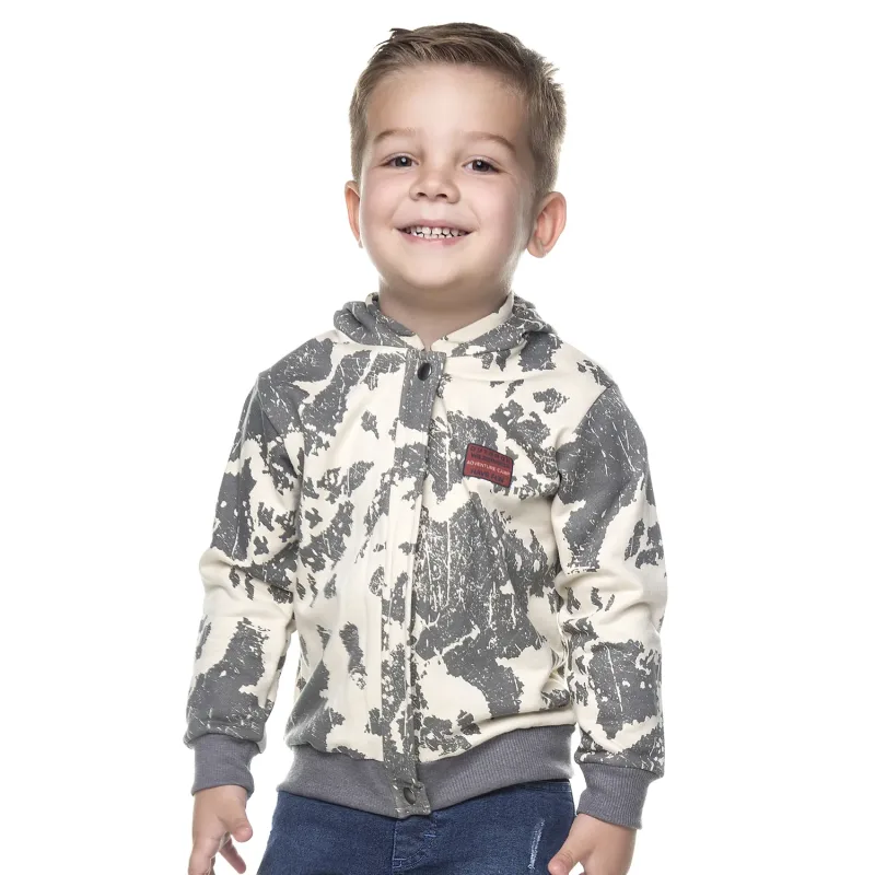 Jaqueta Infantil Moletom com Capuz Marmorizada Cinza Have Fun