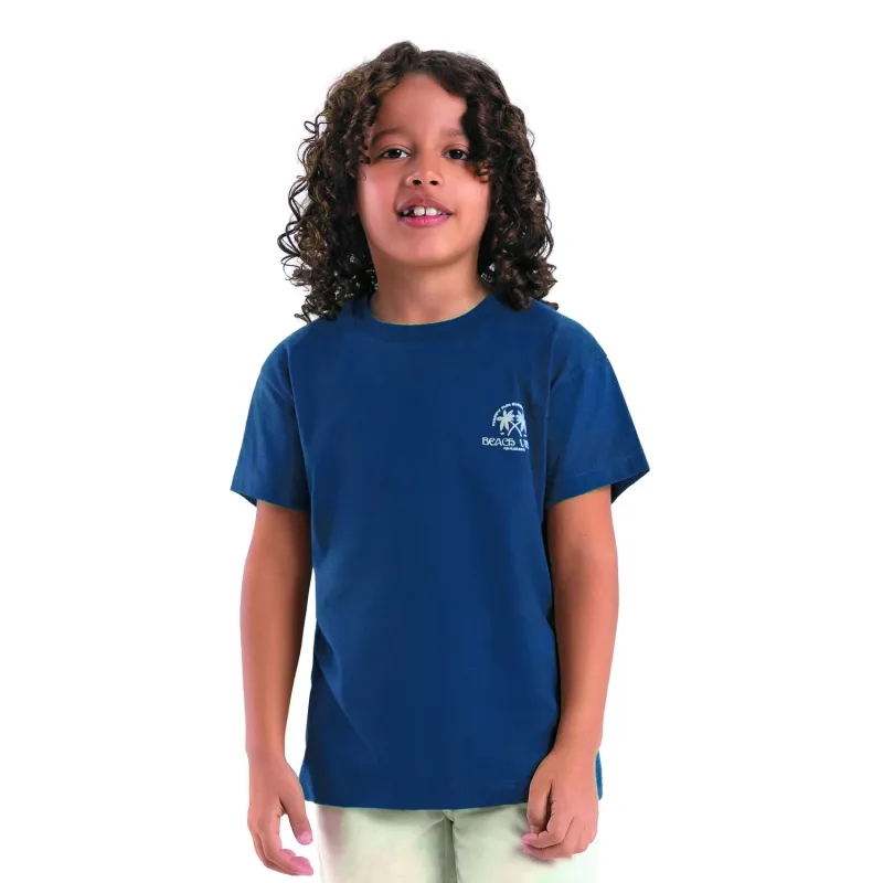 Camiseta Infantil Manga Curta Azul Marinho Beach Vibes Have Fun