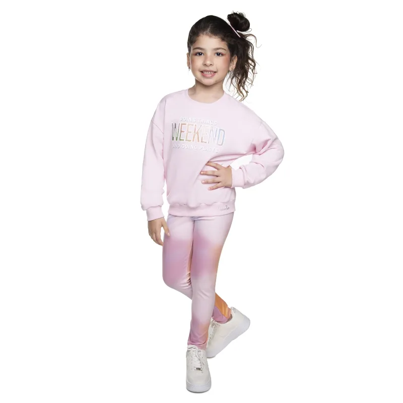 Conjunto Infantil Moletom Rosa Weekend e Legging Fleece Cores Have Fun