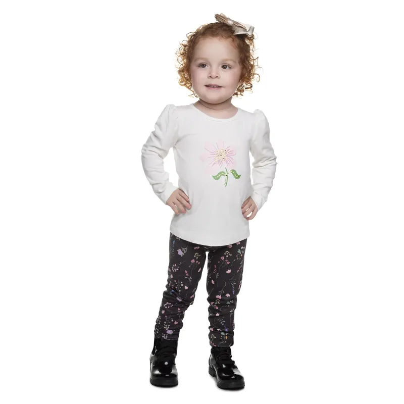 Conjunto Menina Blusa Flor Off-White e Legging Sublimada Flores Have Fun