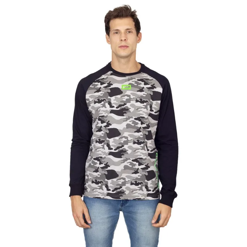 Camiseta HD Manga Longa Raglan Camuflada Preta - M